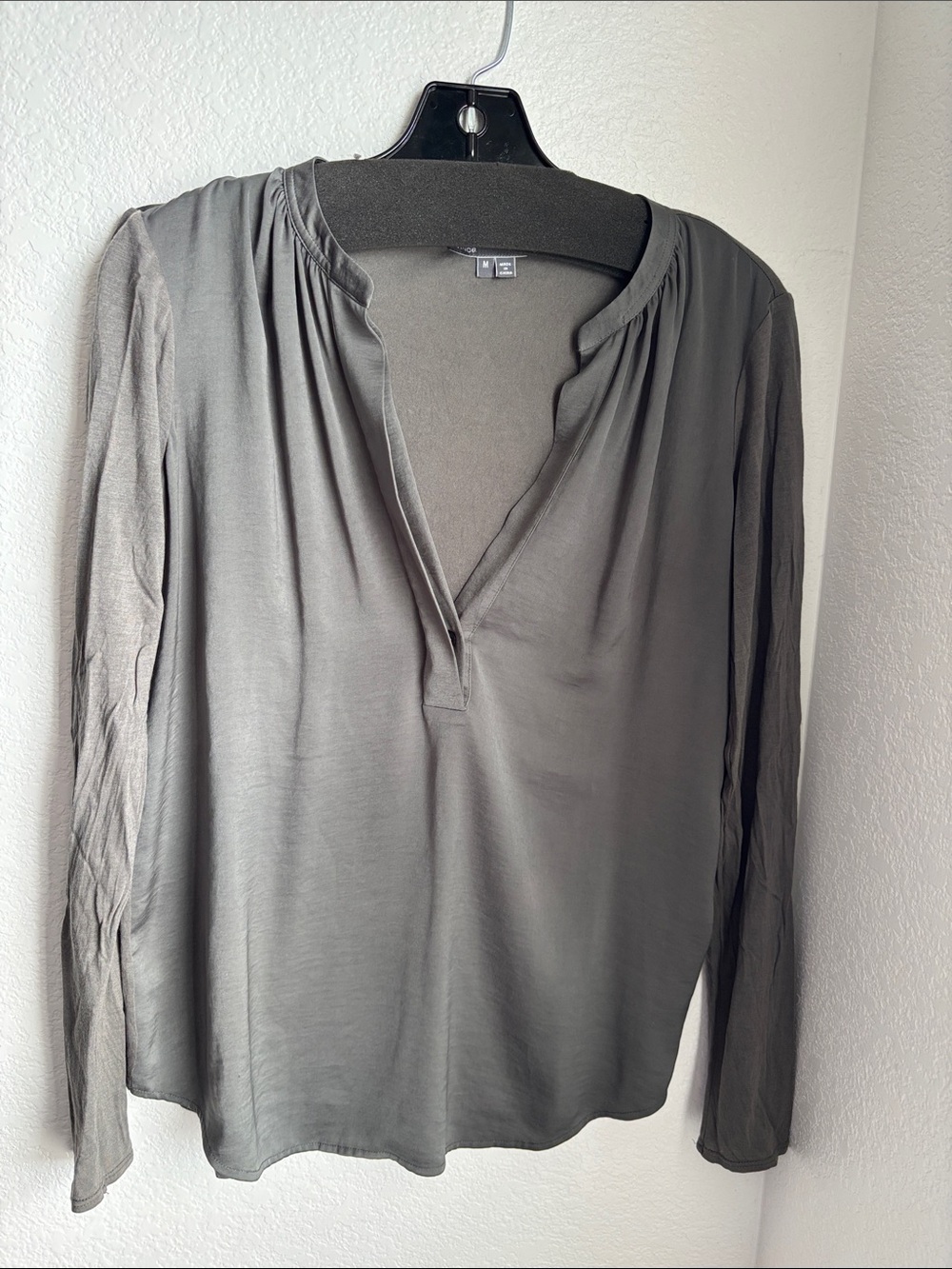 Vince Grey Long-Sleeve V-Neck Blouse